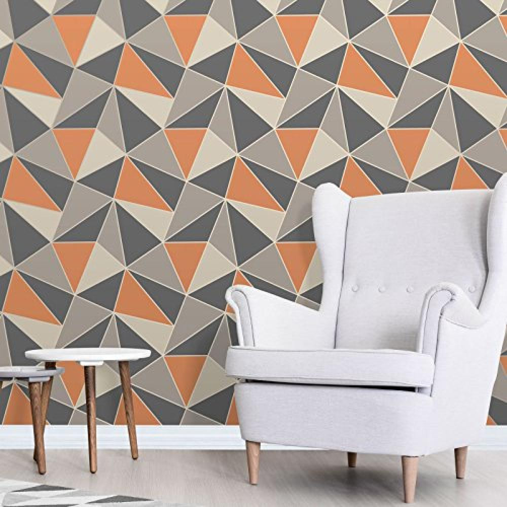 Fine Décor FD42002 UK Apex Geo Sidewall-Carta da Parati, Arancione Bruciato - N