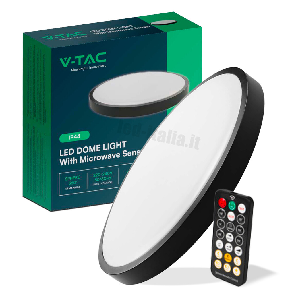 36w Led Dome Light Round Microwave Sensor Black Frame 4000k Ip44