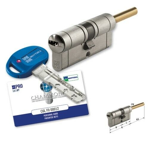 CILINDRO EUROPEO MOTTURA CP4P313101C5 C/ASTA POMOLO mm 62 ANTIBUMPING 5 CHIAVI