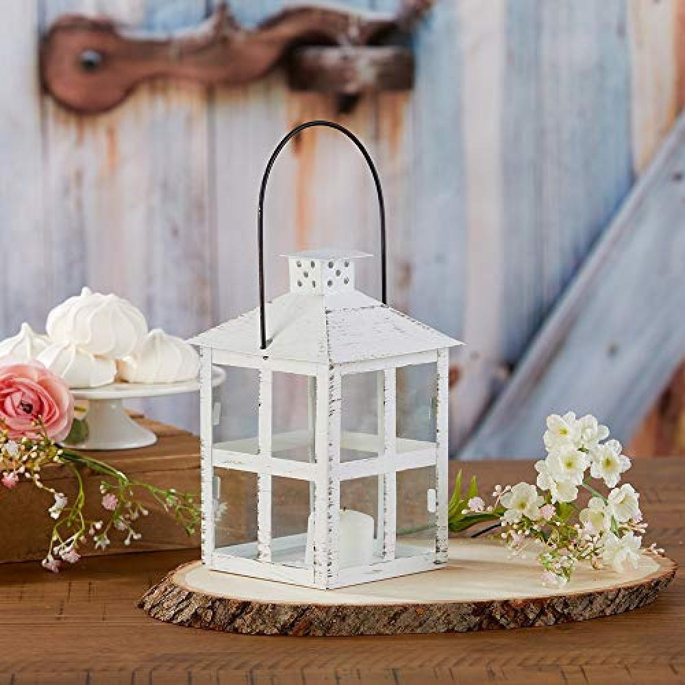 (TG. 7.5 Inch White Decorative Lantern) Kate Aspen - Portacandele bianco rustico