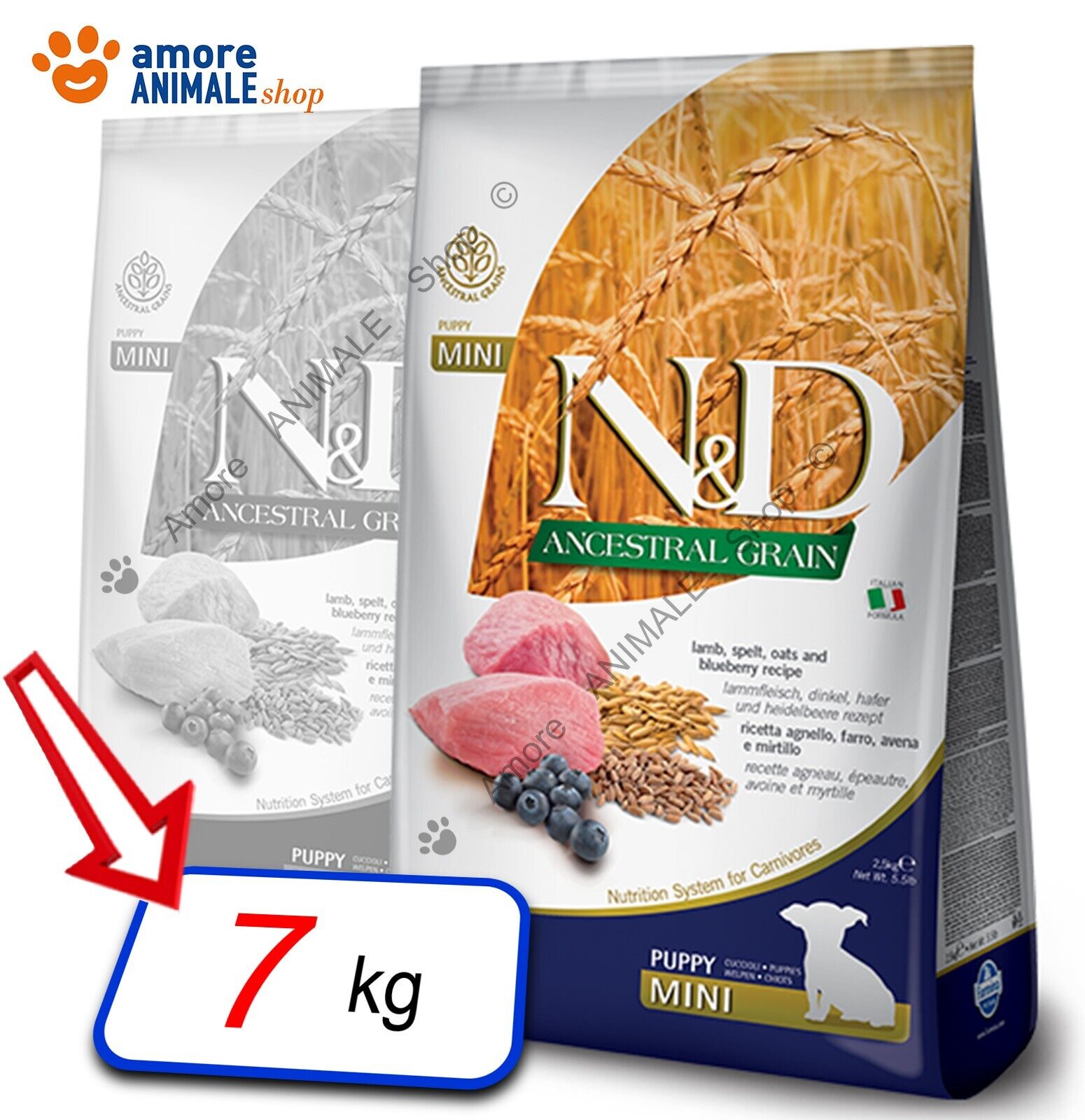Farmina Dog N&D Ancestral Puppy Mini → Agnello e Mirtillo - 7 kg - Mangime Cane