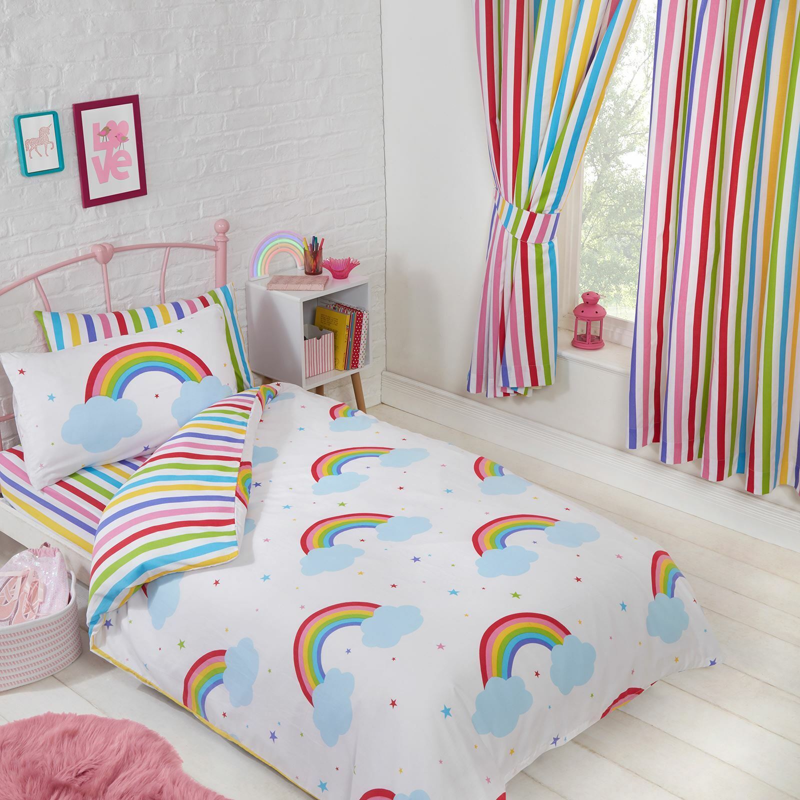 Set Copripiumino Singolo Arcobaleno Polycotton Colorato Per Bambini