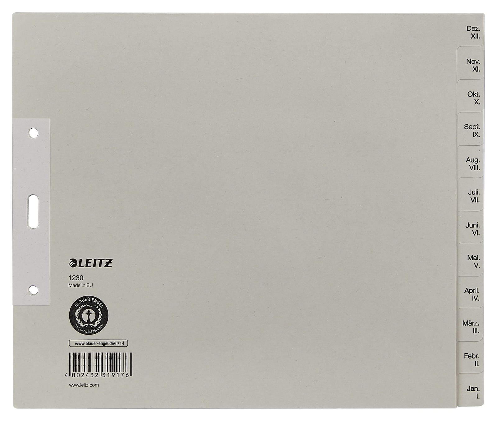 Leitz 12303085 Index Sheets A4 with Months Backwards from December to January Pa