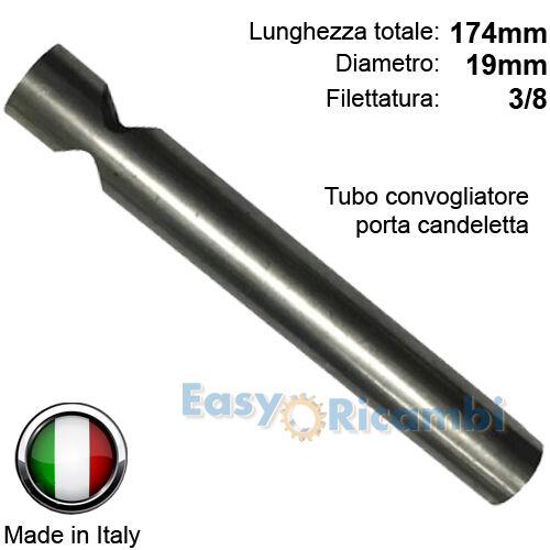 TUBO PORTA CANDELETTA CONVOGLIATORE SUTUFE A PELLET L=174MM H=20MM 19MM 3/8