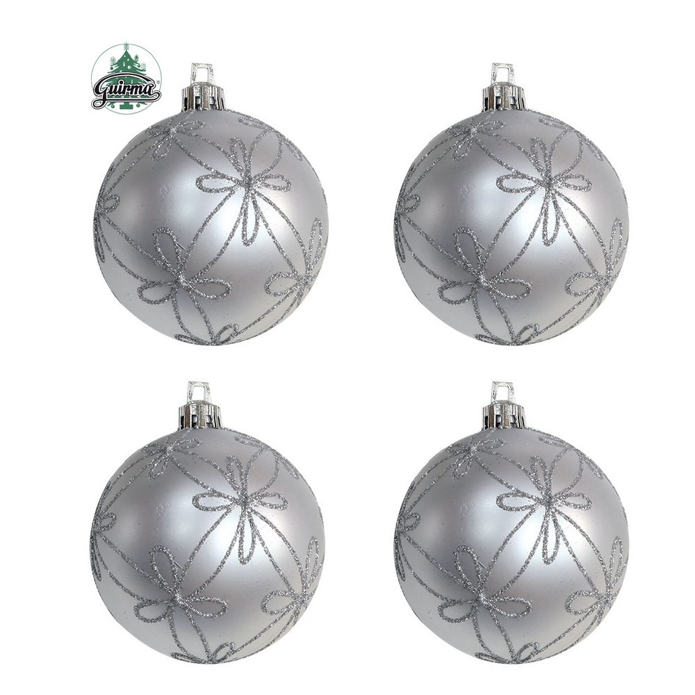Palline Palle Argento Glitter  per Decorazioni Addobbi Natalizi Sfere