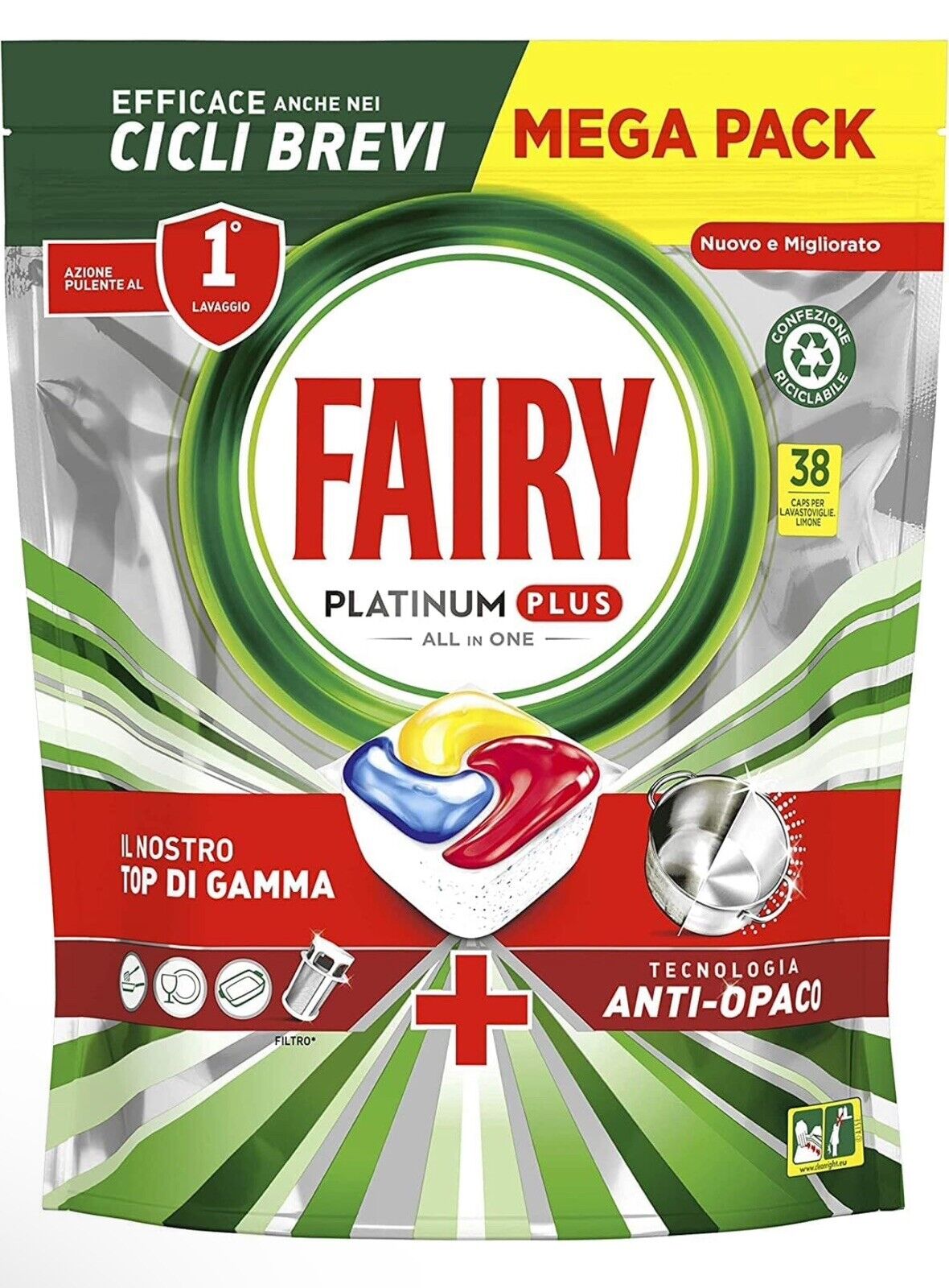 Fairy Platinum PLUS Detersivo Pastiglie Lavastoviglie 38 Capsule Limone Offerta✅