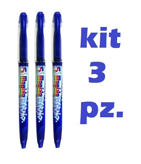 3 PENNE CANCELLINE MAGIKA - PUNTA 0,7 MM - SCRIVI E CANCELLA - BLU