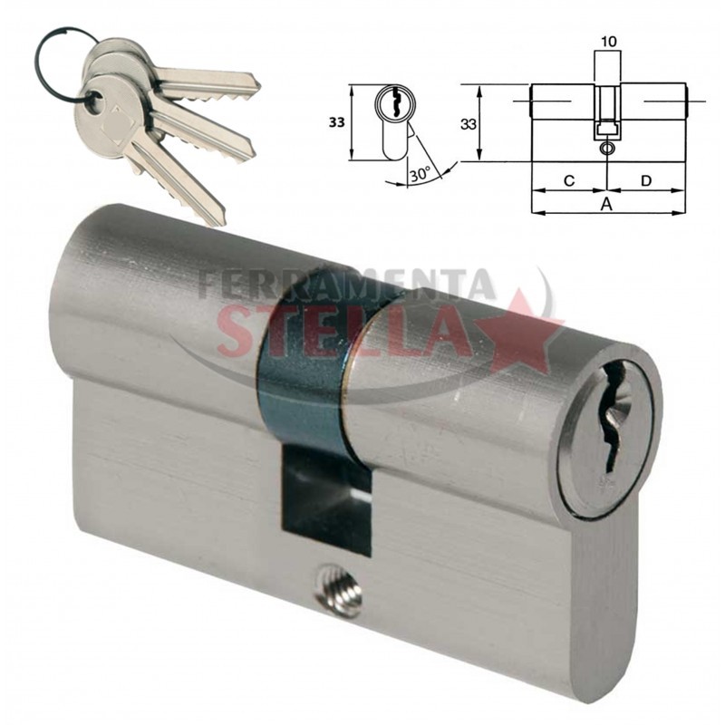 CILINDRO CROMO SATINATO A INFILARE SAGOMATO PORTA SERRATURA 3 CHIAVI PORTE 60 MM