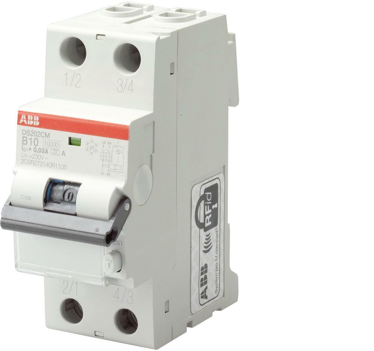 DS202C INTERRUTTORE DIFFERENZIALE MAGN. 6KA 2P AC C10 30MA - ABB DS202AC10003