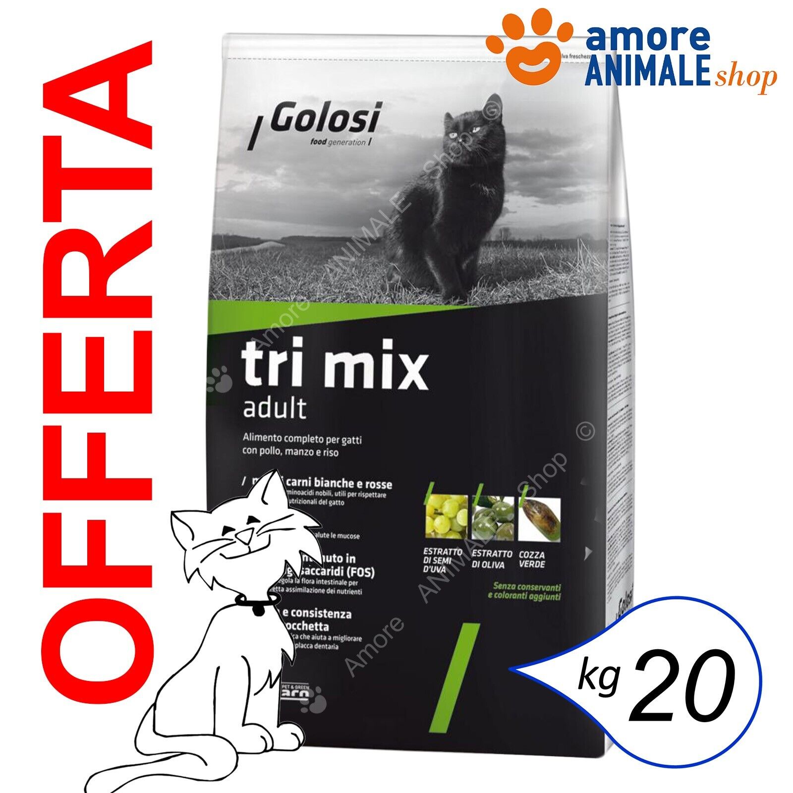 Golosi CAT Adult → Tri Mix - 20 kg - Crocchette Per Gatti, Mangime Per Gatto