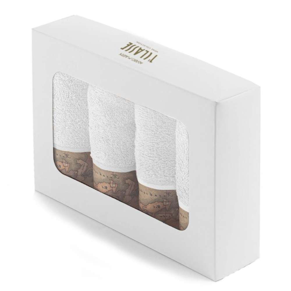 Alviero Martini set 4 lavette bagno 30x30 in spugna GEO CLASSIC bianco