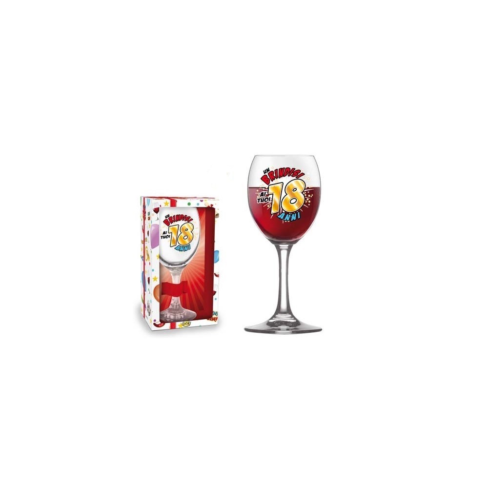 Bicchiere Calice In Vetro per Buon Compleanno 18 anni Gadget Humor