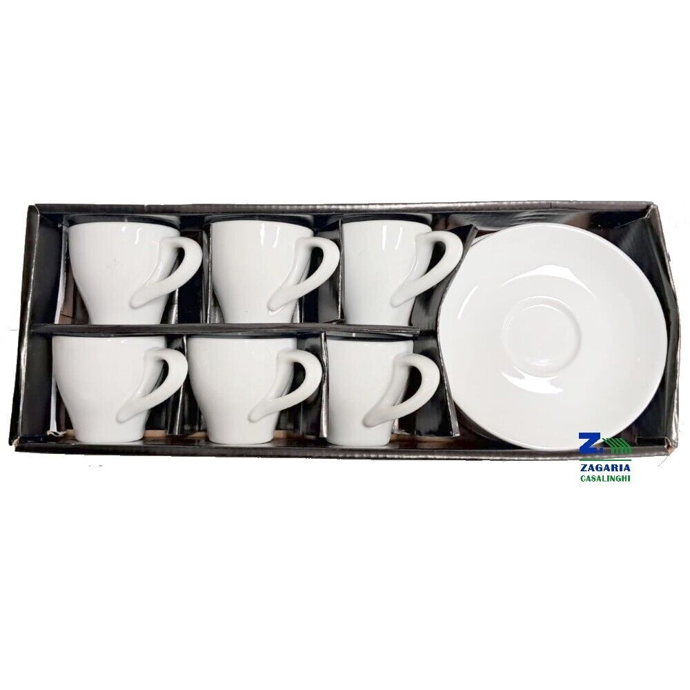 SET 6 PZ TAZZE TAZZINE PORCELLANA CON PIATTINI COLORE BIANCO ART. 69502