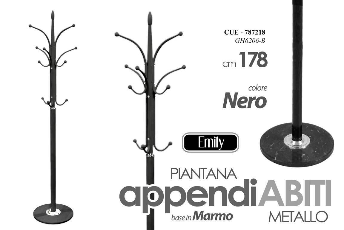 Attaccapanni Appendiabiti 178cm Piantana Metallo base marmo Ganci MODERNO NERO