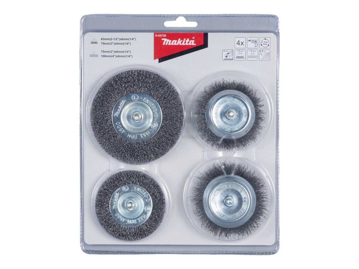 Makita D-65729 Rundbürsten-Set 4 Teile Stahl 63 mm 75 mm 100 mm zylindrisch per