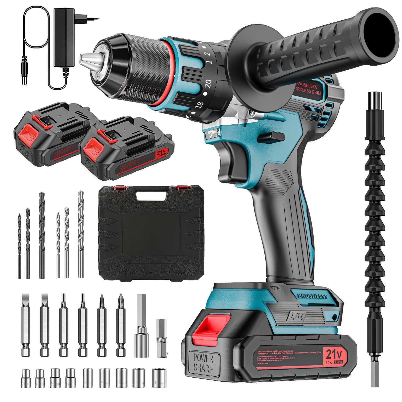 Brushless Trapano Avvitatore Batteria 21V, Trapano Avvitatore a Percussione con