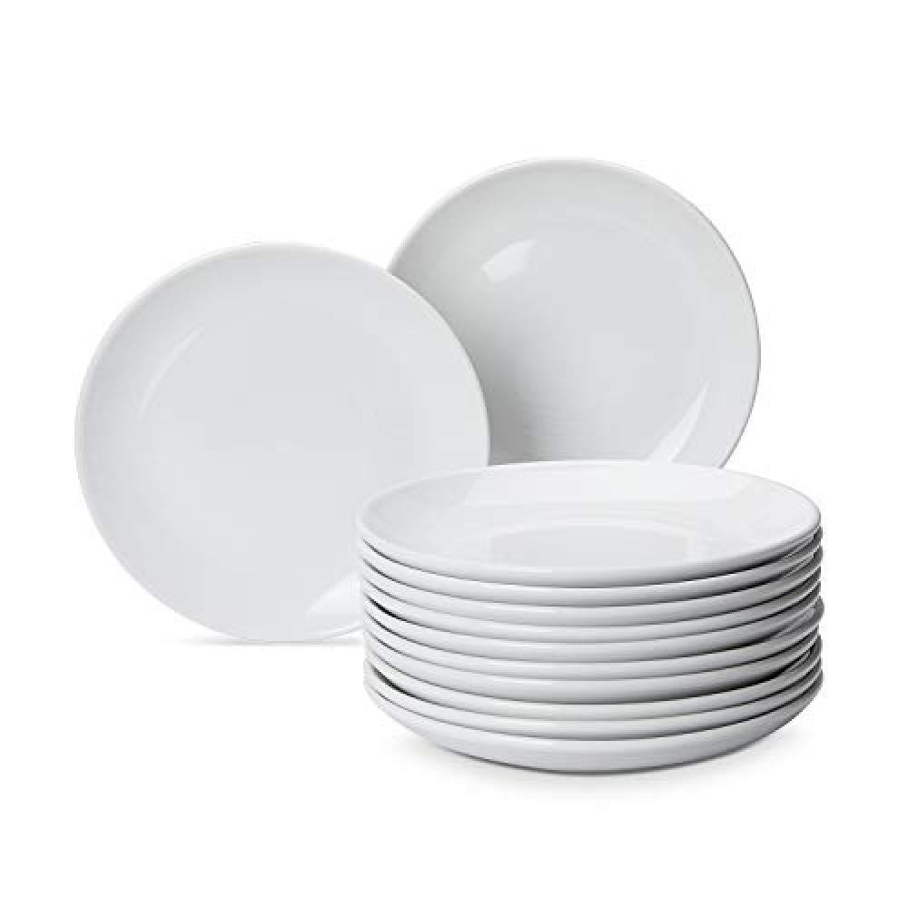(TG. 22,86 cm) AmazonCommercial - Servizio da 12 piatti in porcellana con bordo