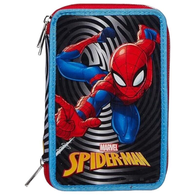 Astuccio Scuola 3 Zip Spiderman Seven Junior Portapenne Matite Multiscomparto