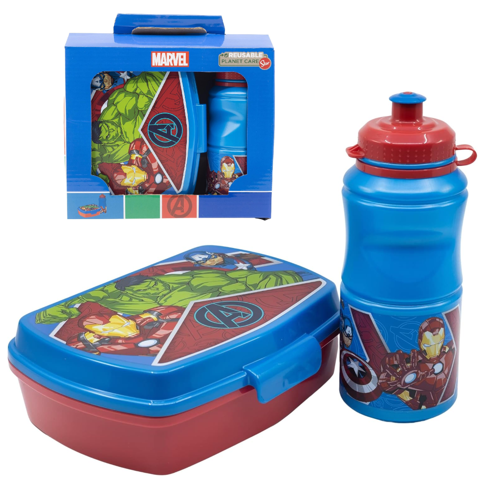 SET PRANZO AVENGERS MARVEL 2 PEZZI BORRACCIA 400 ML PORTAMERENDA - ST74173