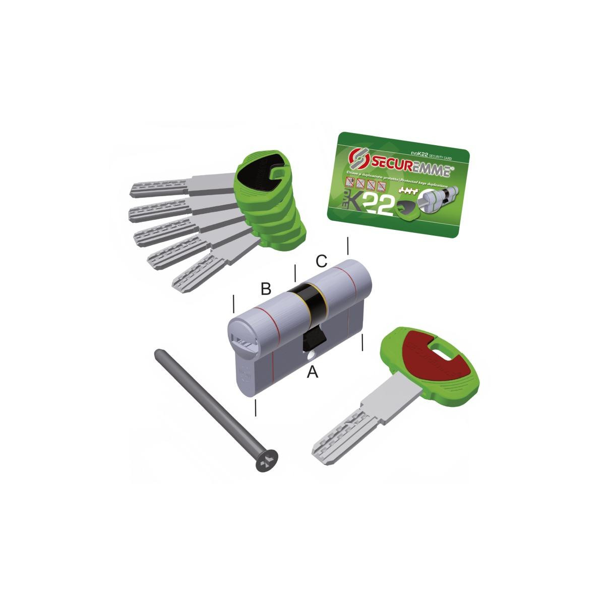 SECUREMME CILINDRO CROMO SAT EVO K22 CHIAVE 30 - 70 MM 1+5 CHIAVI 0K22