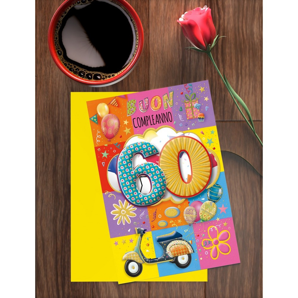 Biglietto "60° Compleanno" sessanta anni con busta