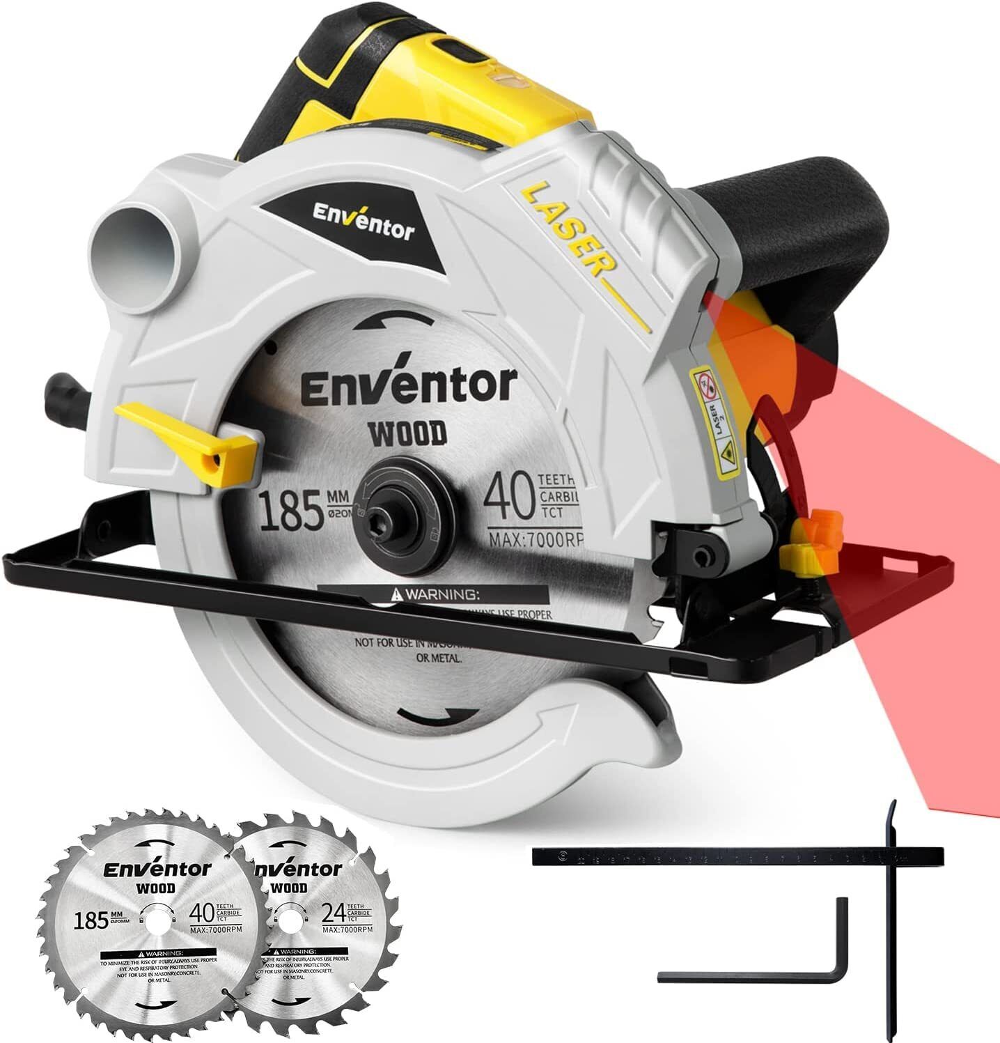 Enventor Sega Circolare 1500W, Sega Circolare per Legno 5500RPM, 2 Lama Sega da