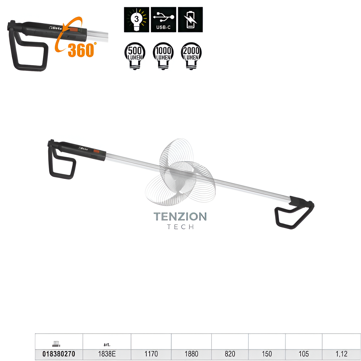 Lampada Led Sottocofano Ricaricabile 2000 Lumen - Beta 1838E