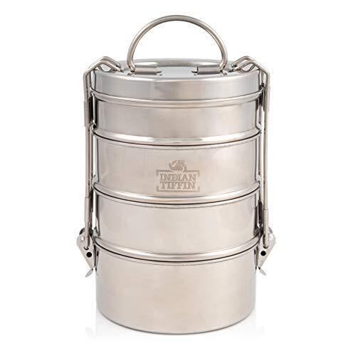 Scatola da Pranzo Media Tiffin in Acciaio Inossidabile Indiano a 4 (d7g)