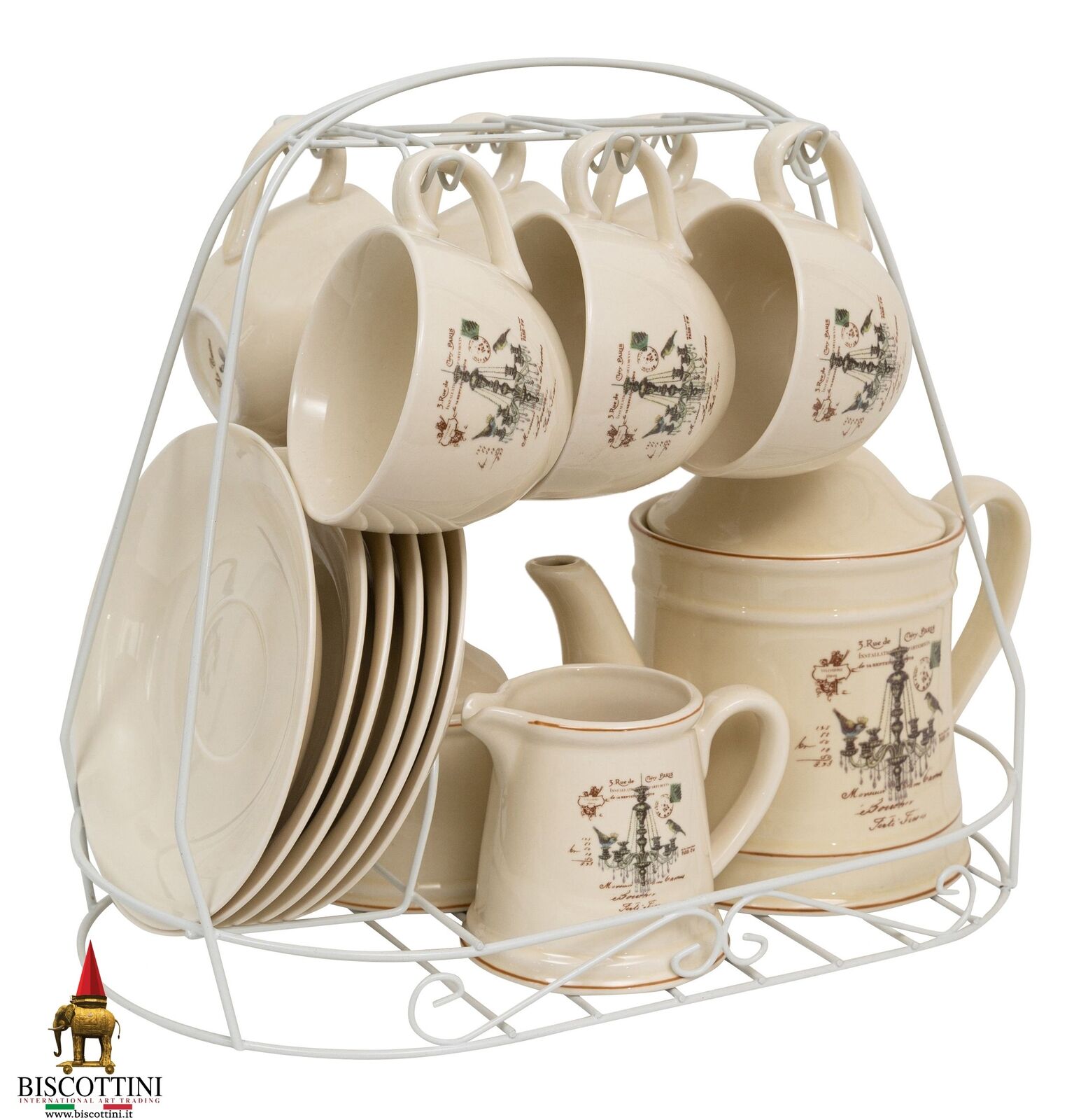 Set colazione 15 pz in porcellana decorata LAMPADARIO porcellana, composto pezzi