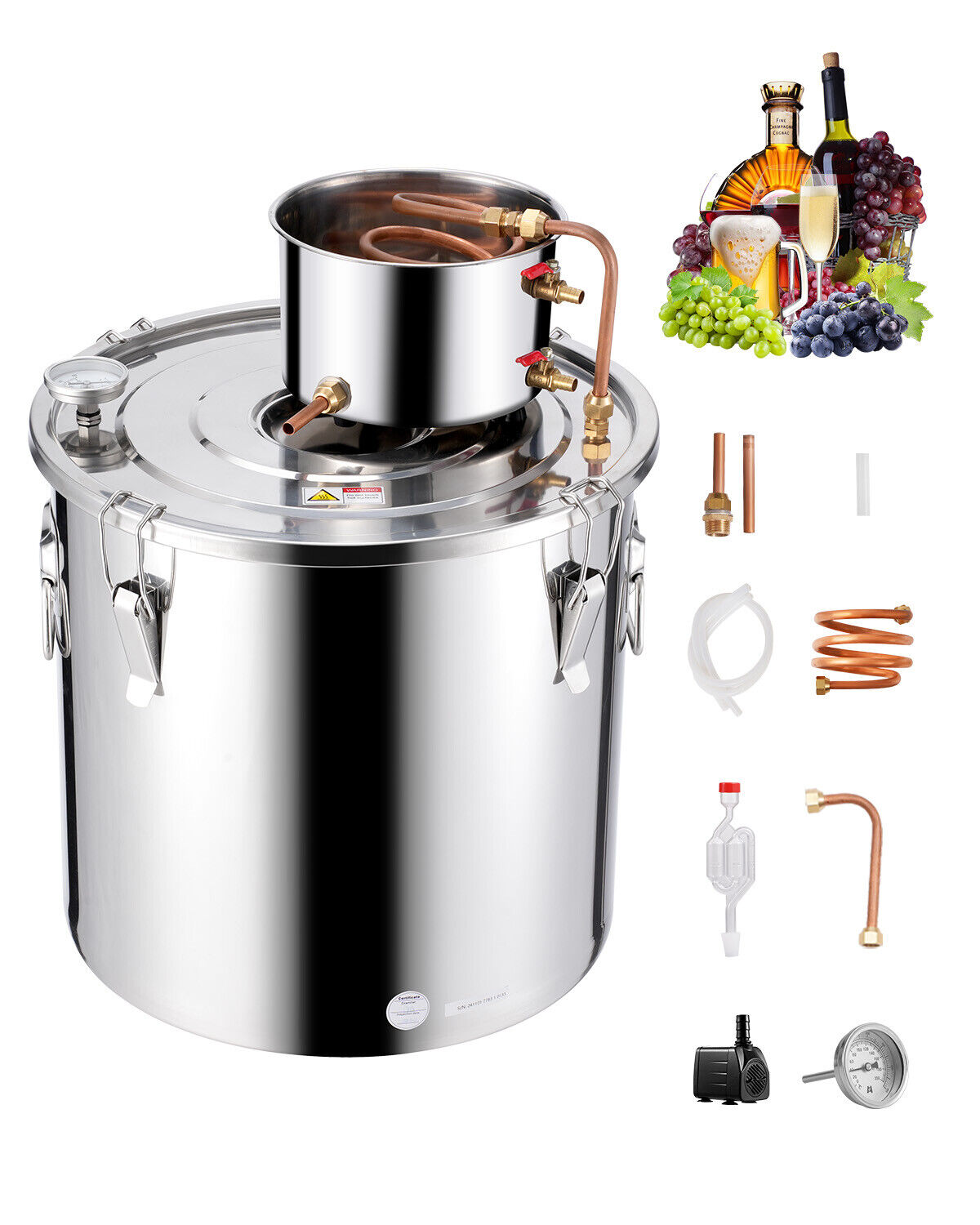 VEVOR Distillatore di Alcool 50 L Distillatore di Alcool Acqua in Acciaio Inox