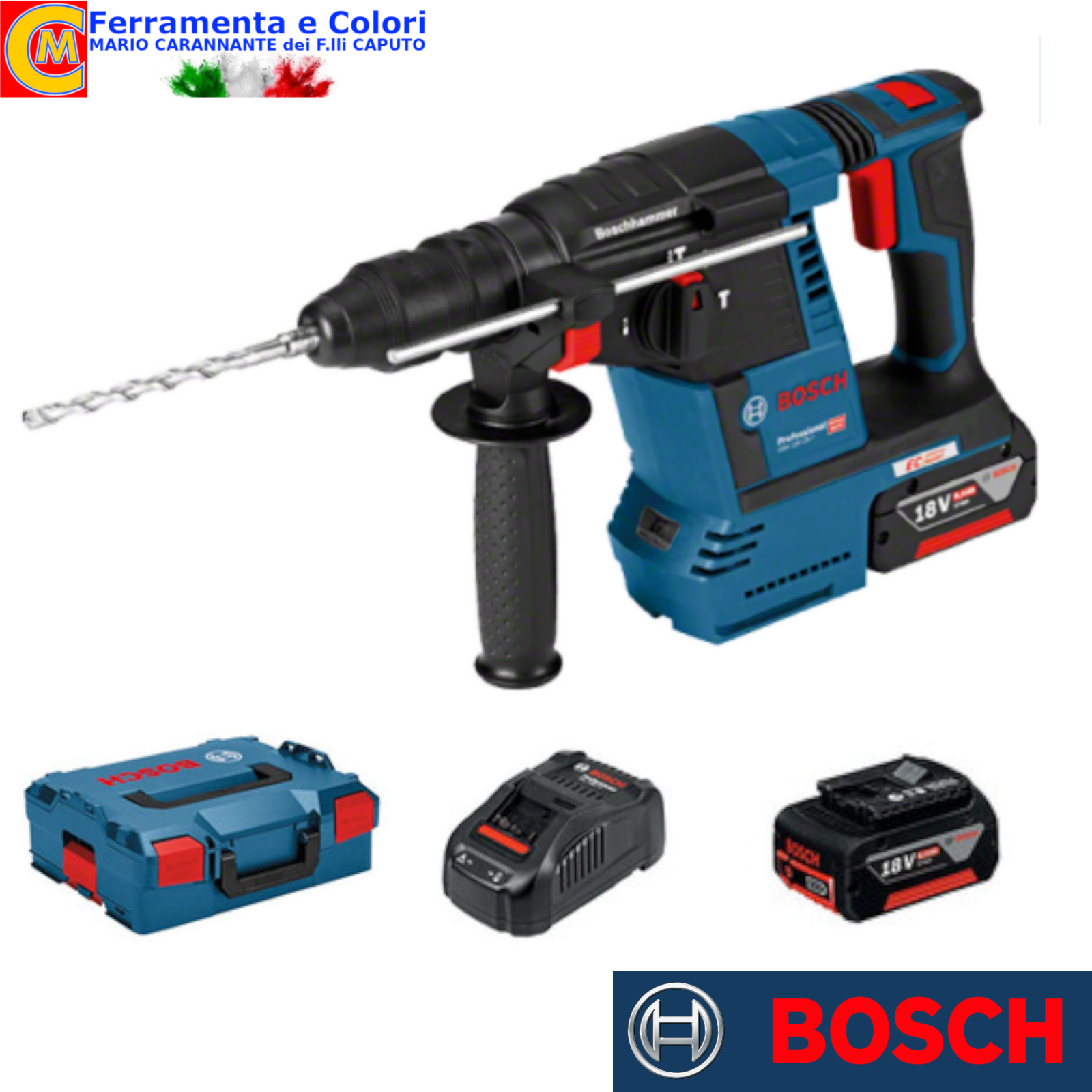BOSCH Tassellatore B 18V Martello Perforatore GBH18V-26F 2 Batterie 6 AH + KIT