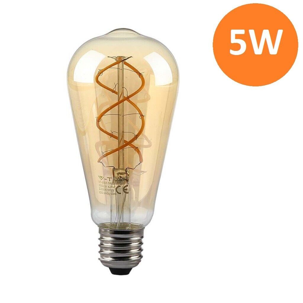 V-TAC  LAMPADINA LED E27 5W BULB ST64 FILAMENTO VINTAGE VETRO AMBRATO