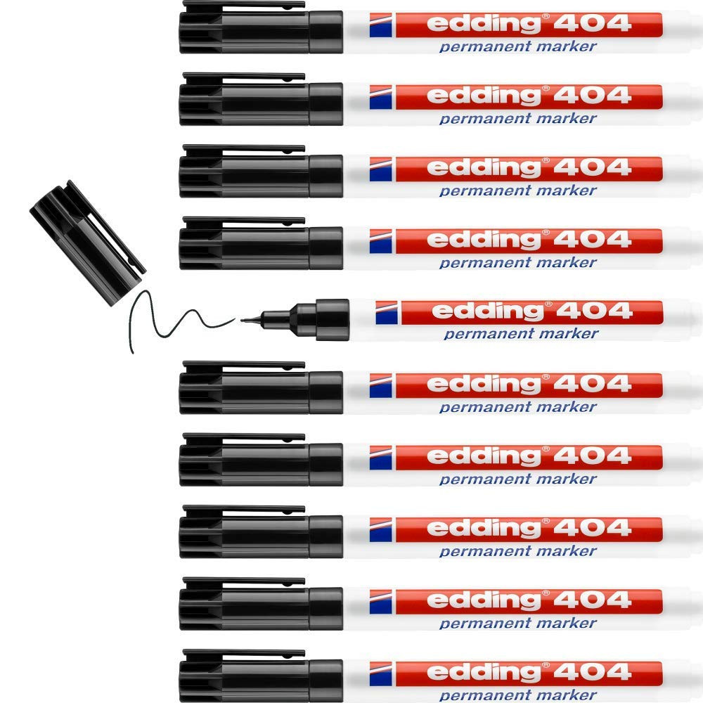 edding 404 permanent marker - black - 10 pens - fine round tip 0.75 mm - waterpr