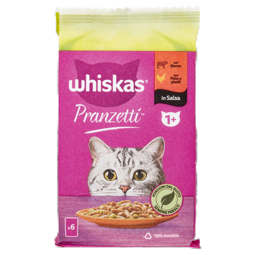 Whiskas Cat Pranzetti Manzo, Pollo e Piselli +1 6x50gr
