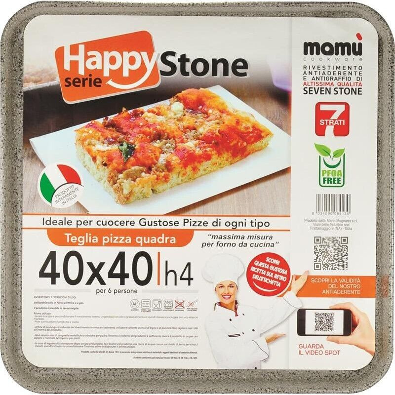 HAPPY STONE TEGLIA QUADRA BASSA PIZZA 40X40XH4 CM CON RIVESTIMENTO ANTIADERENTE