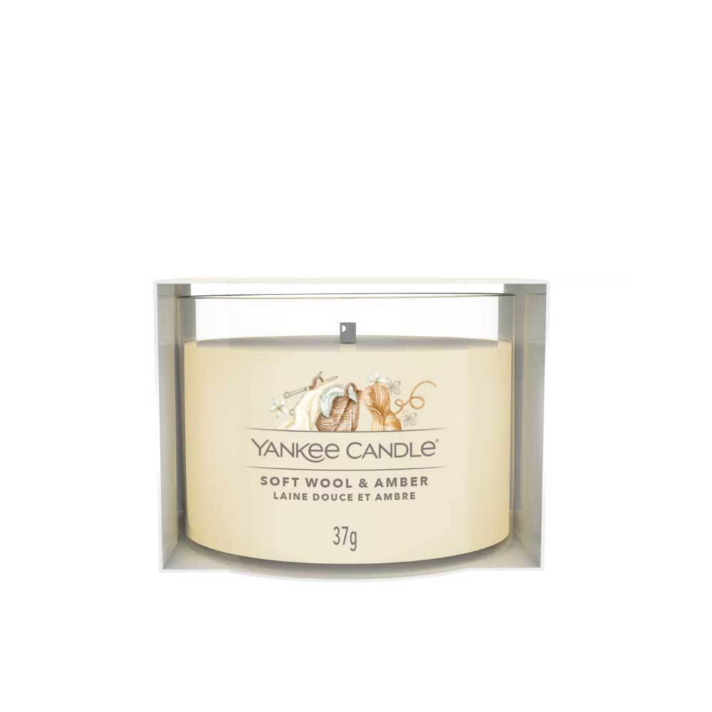 YANKEE CANDLE CANDELA PROFUMATA VOTIVE IN VETRO SOFT WOOL & AMBER