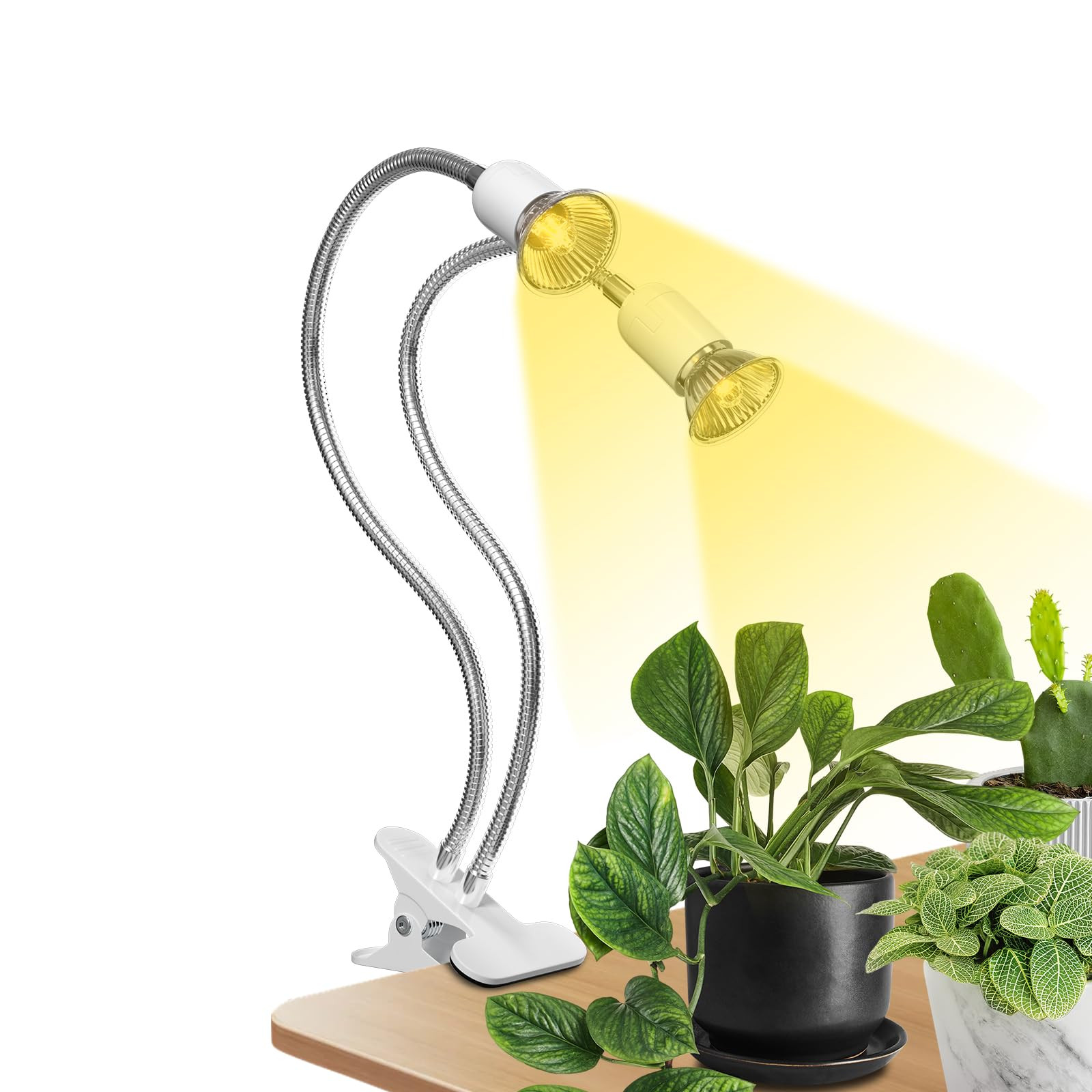 GlowUp Doppia Testa Portalampada E27 con Pinza, 360° Regolabile Lampada (B4k)