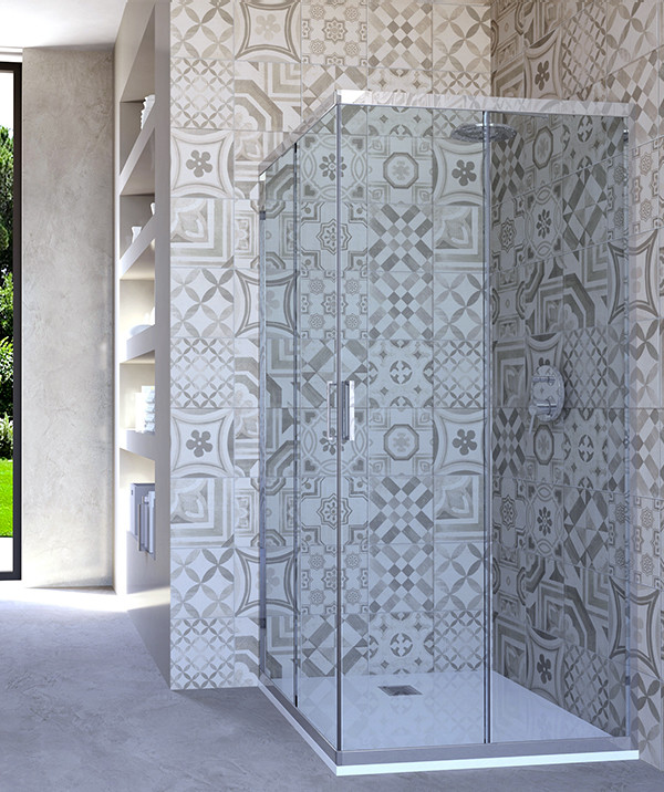 Box doccia angolare porta scorrevole 100x100 cm trasparente