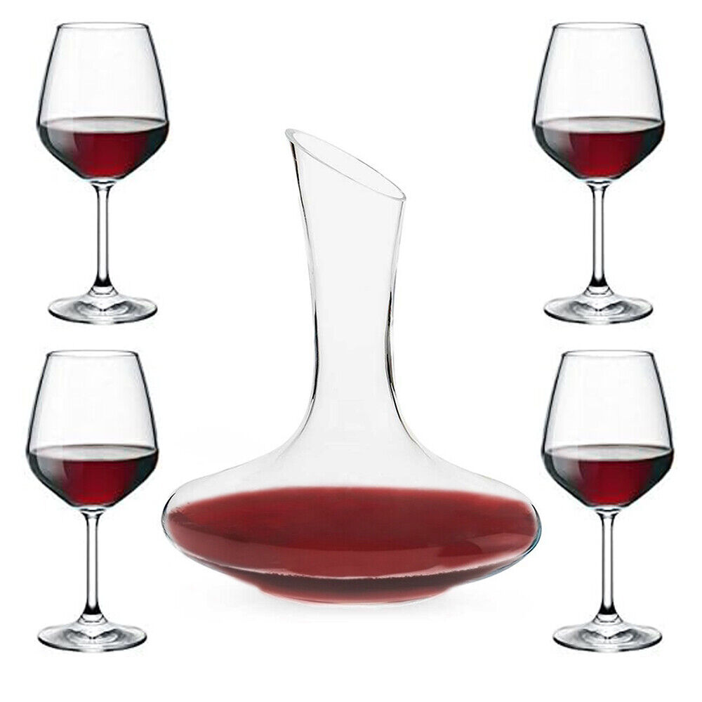 Decanter da vino lt 1,8 con 4 calici bicchieri 42 Cl per degustazione vini nobil