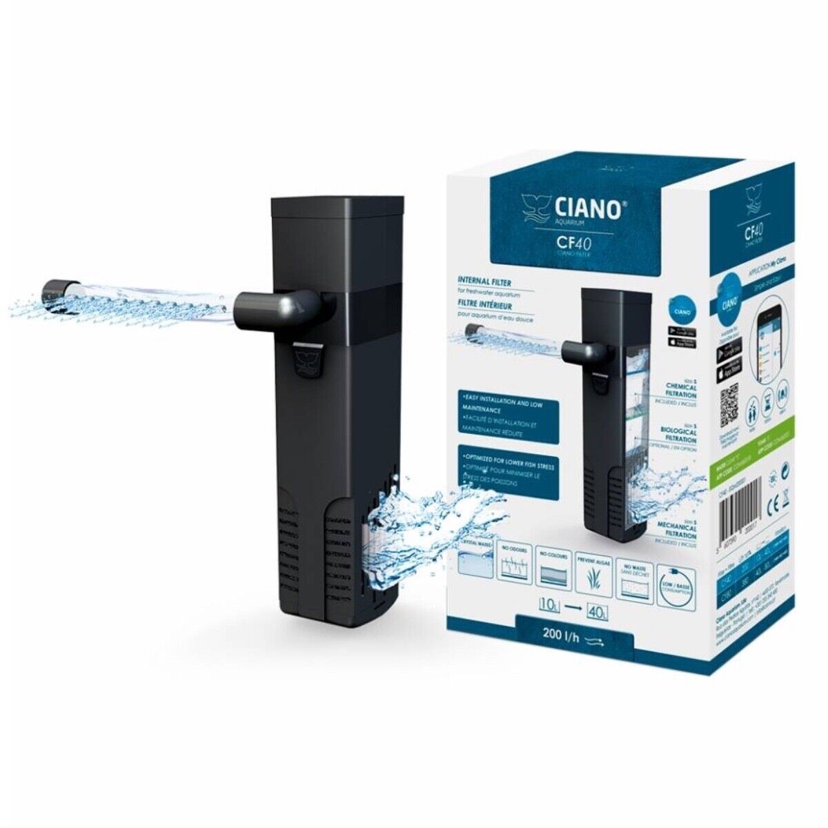CIANO FILTRO INTERNO CF20 PER ACQUARI FINO A 20 LITRI COMPLETO DI FILTRANTI