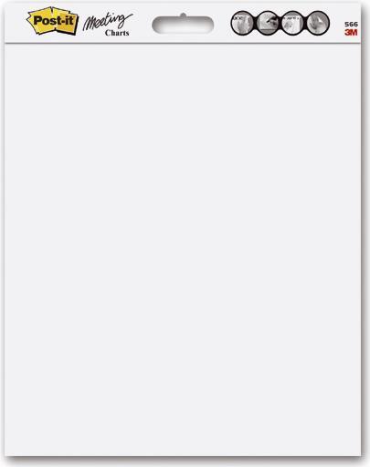 3M Post-it Meeting-Charts Wall Pad, 609 x 508 mm, weiß 20 Blatt-Block, blanko, s