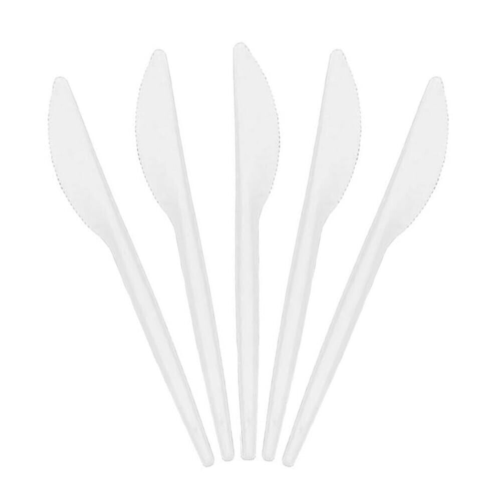 100 Coltelli Posate Riutilizzabile Bianchi da 16.5 Cm, fino a 70°C per 2 Ore