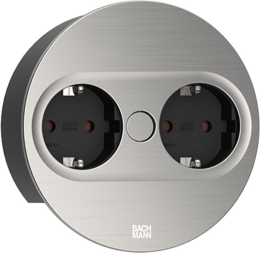 Bachmann TWIST 2 Metallische Abdeckscheibe rund, Edelstahl-Optik, 2xSchutzkontak