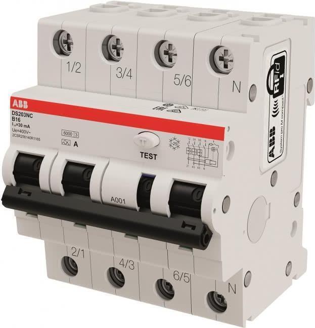 ABB FI/LS-Schalter DS203NCA-B16/0,03 DS203NCA-B16/0,03 6kA, 3P+N, Typ A, B 1 (2C