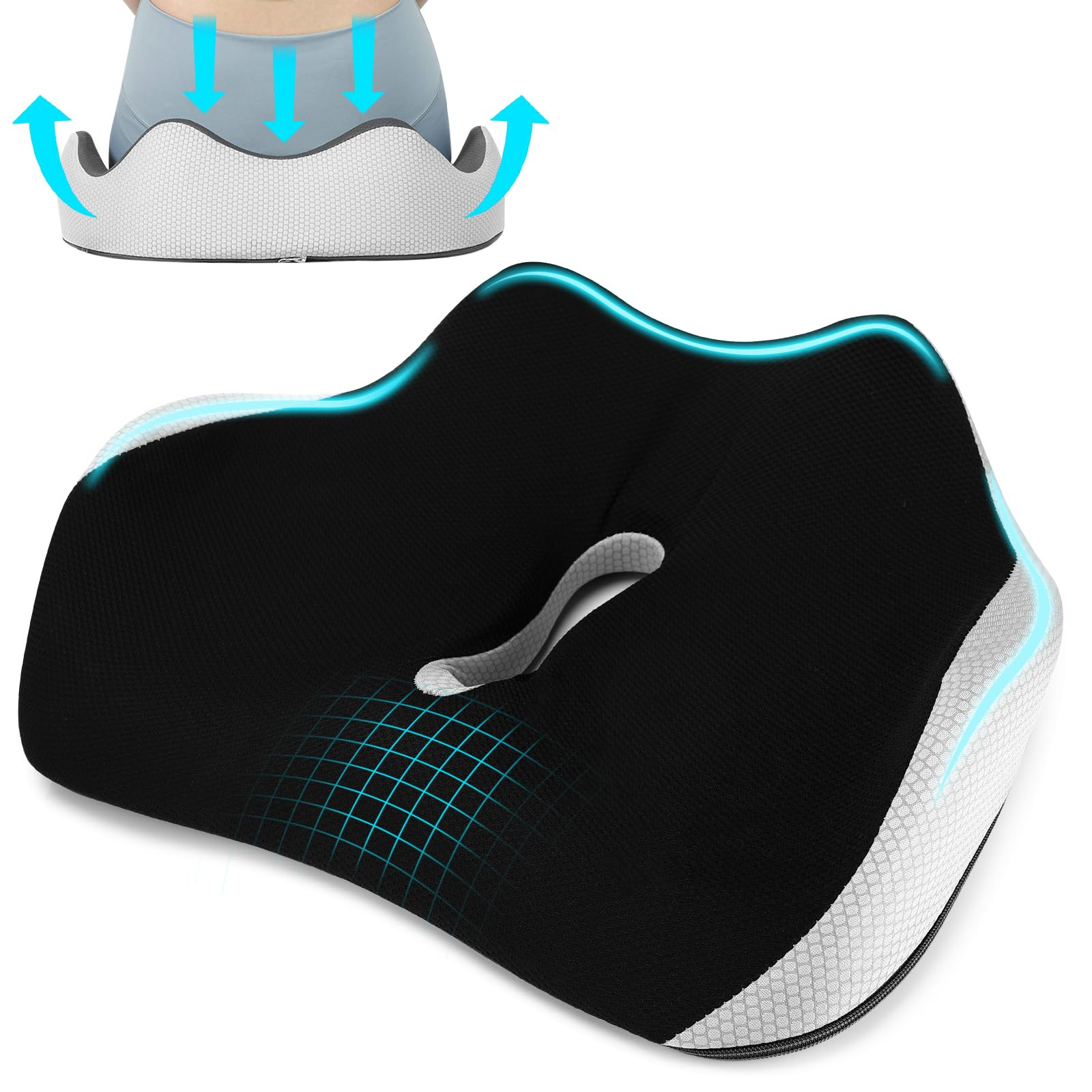 Bearrerp Orthopaedic Seat Cushion, Memory Foam Coccyx Cushion, (E1Q)