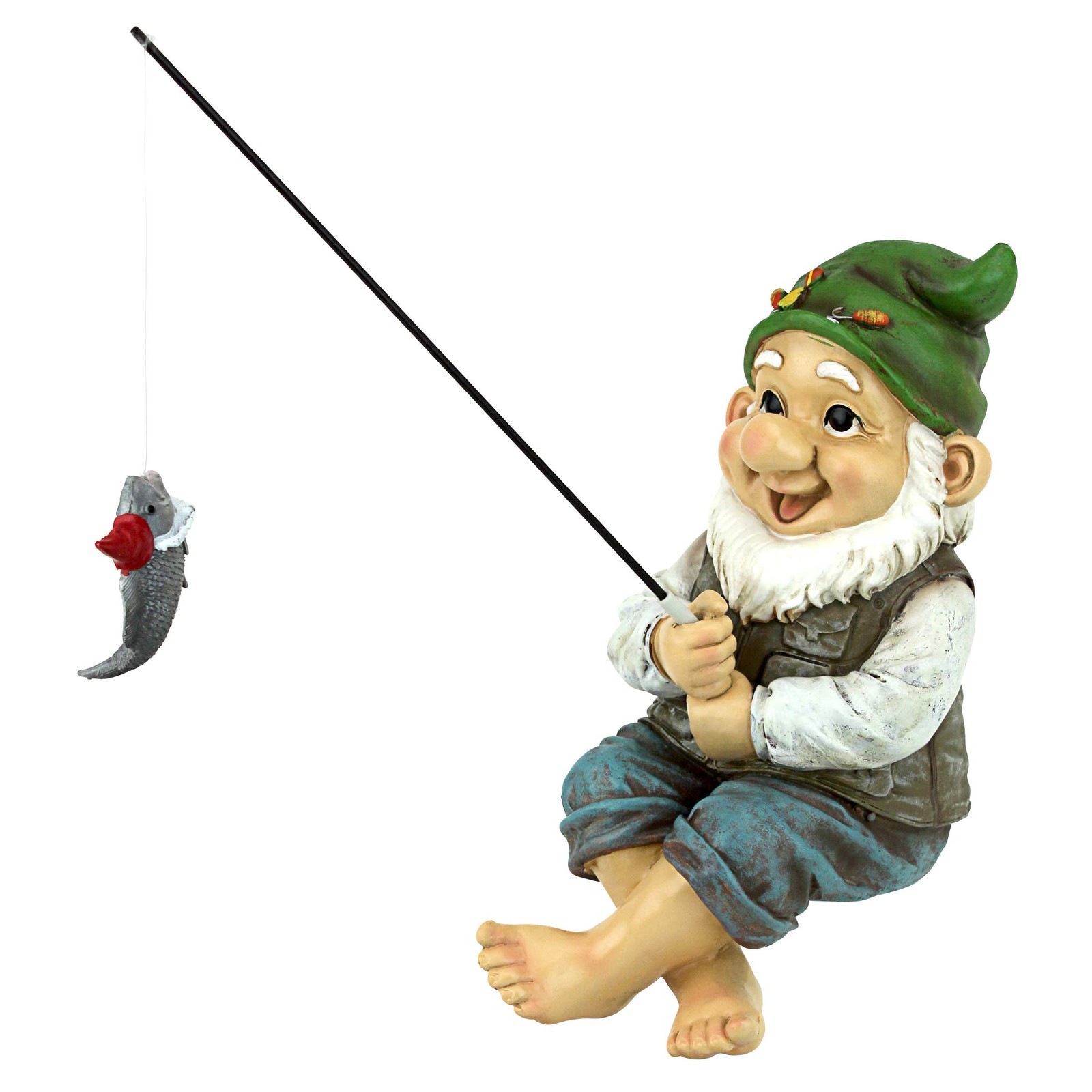 Garden Gnome Statue - Ziggy Pesca Gnome Sitter - Outdoor Garden Gnomes - (B0N)