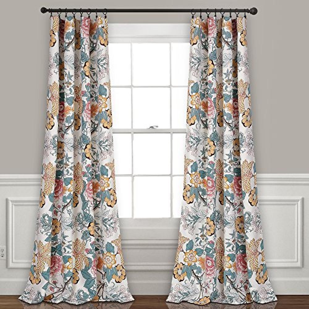 (TG. 84L Panel Pair) Lush Decor Sydney Curtains, blu/giallo, 84"L Panel Pair - N