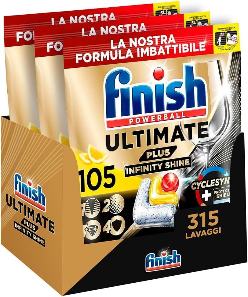 Finish Ultimate PLUS Infinity Shine Pastiglie Lavastoviglie al Limone, 315 Caps