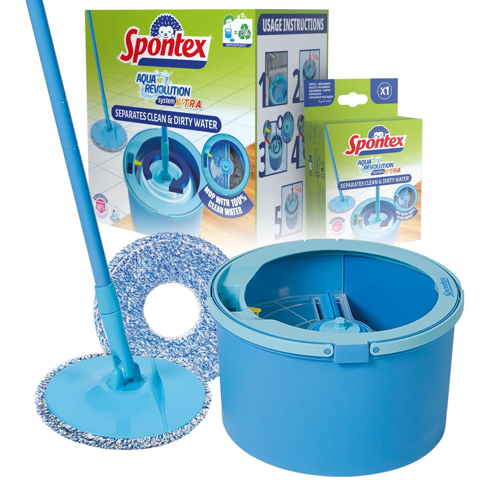 Spontex Aqua Revolution System, Set Mop e Secchio, Separa l'Acqua Sporca da Quel