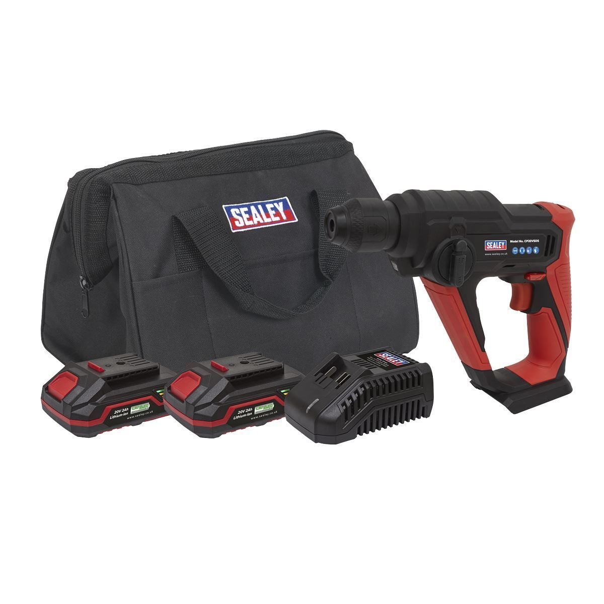 Sealey Cordless Martello Pneumatico Rotante Kit 20V SV20 Serie Sds+ - 2 Batterie